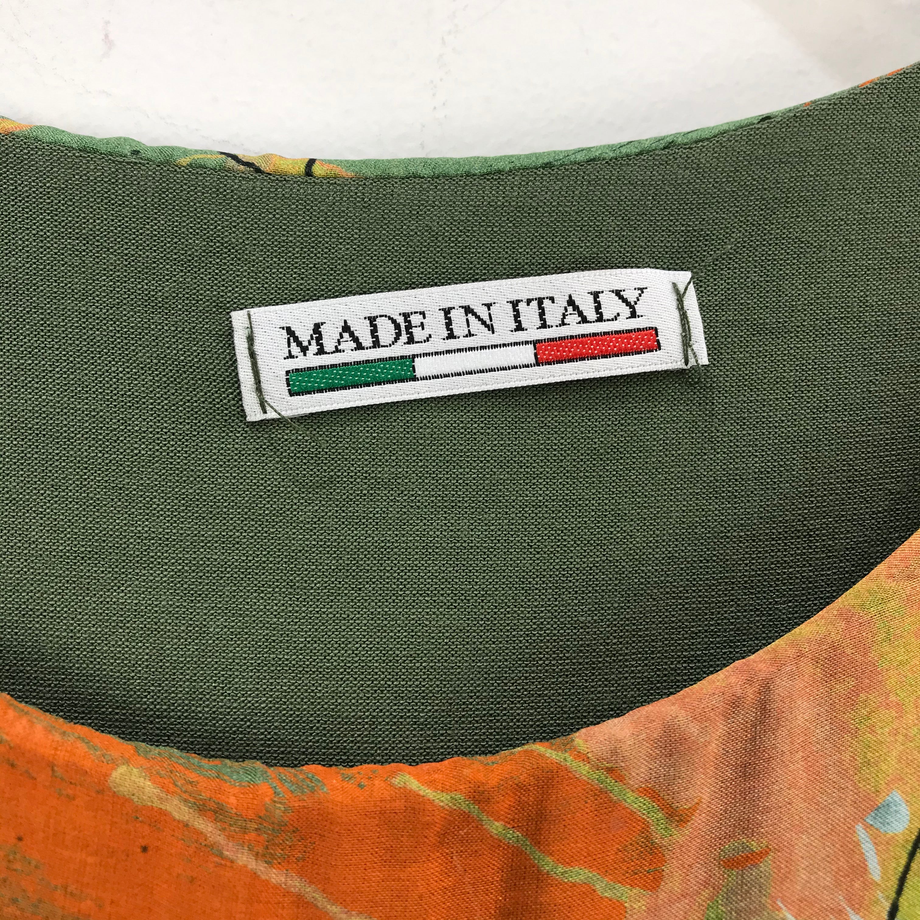 Floral Print Sheer Silk Blouse Green Orange Made In Italy Tank Top Underlay Size M - Image 5