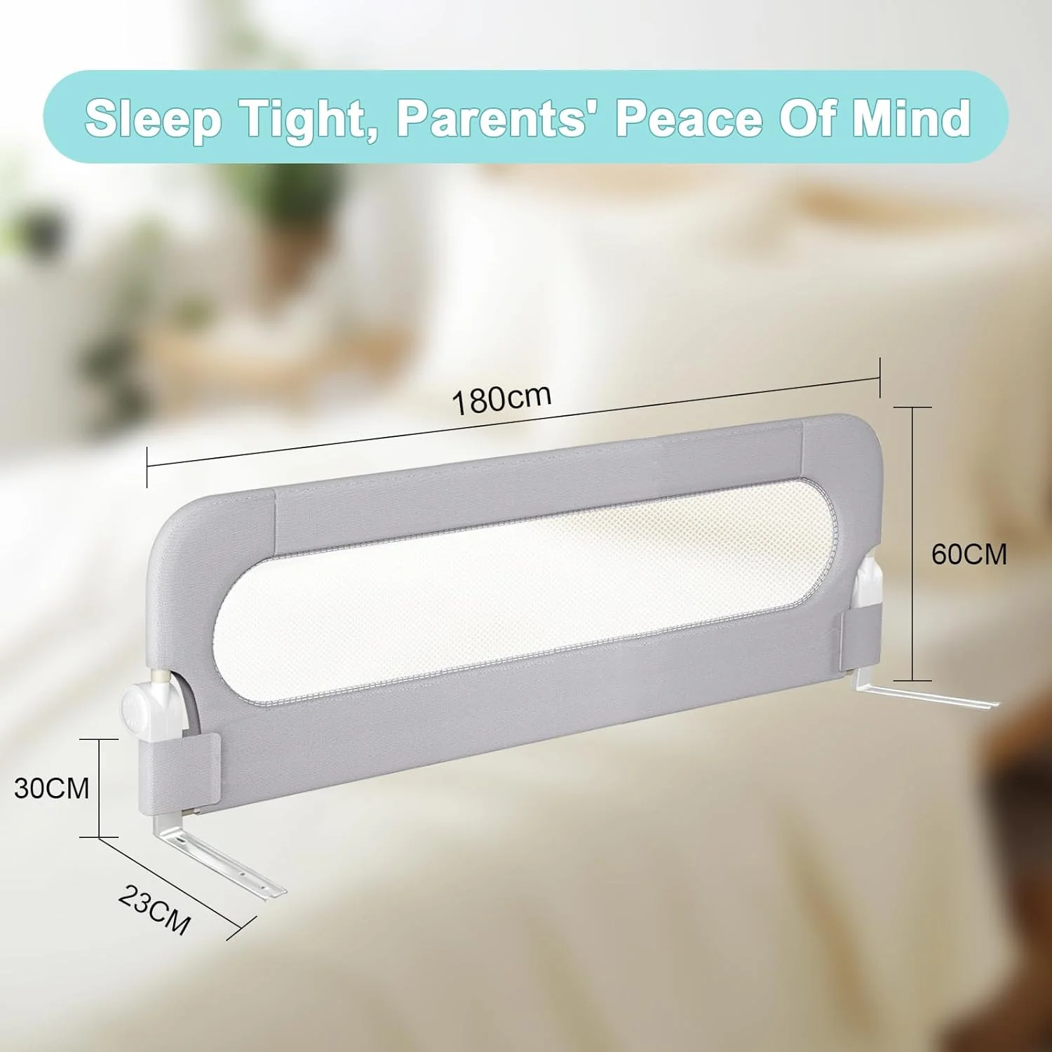 Omebel Toddler Bed Rails Bed Rail 200CM Long Grey Mesh Fabric Baby Kids NEW - Image 2