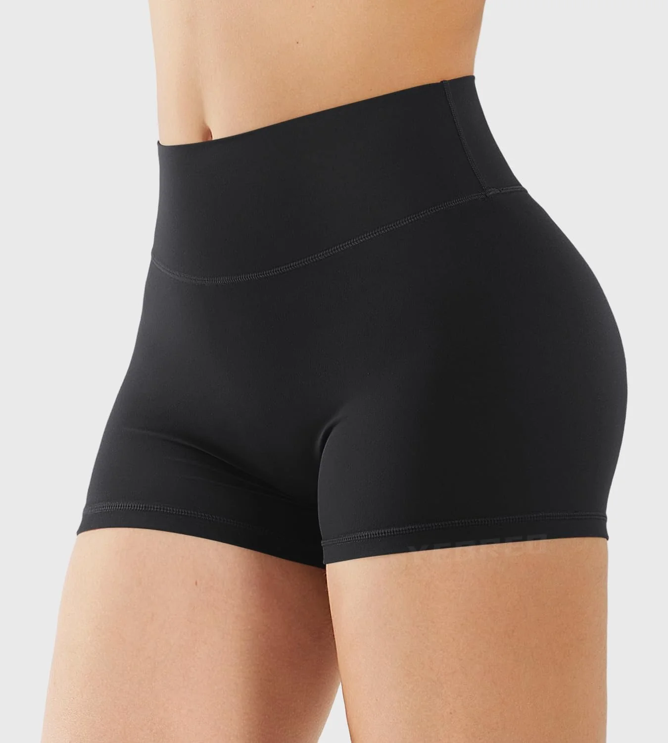 YEOREO Women's Biker Shorts with High Waist, Hidden Scrunch, Nylon, Black NEW - Image 4