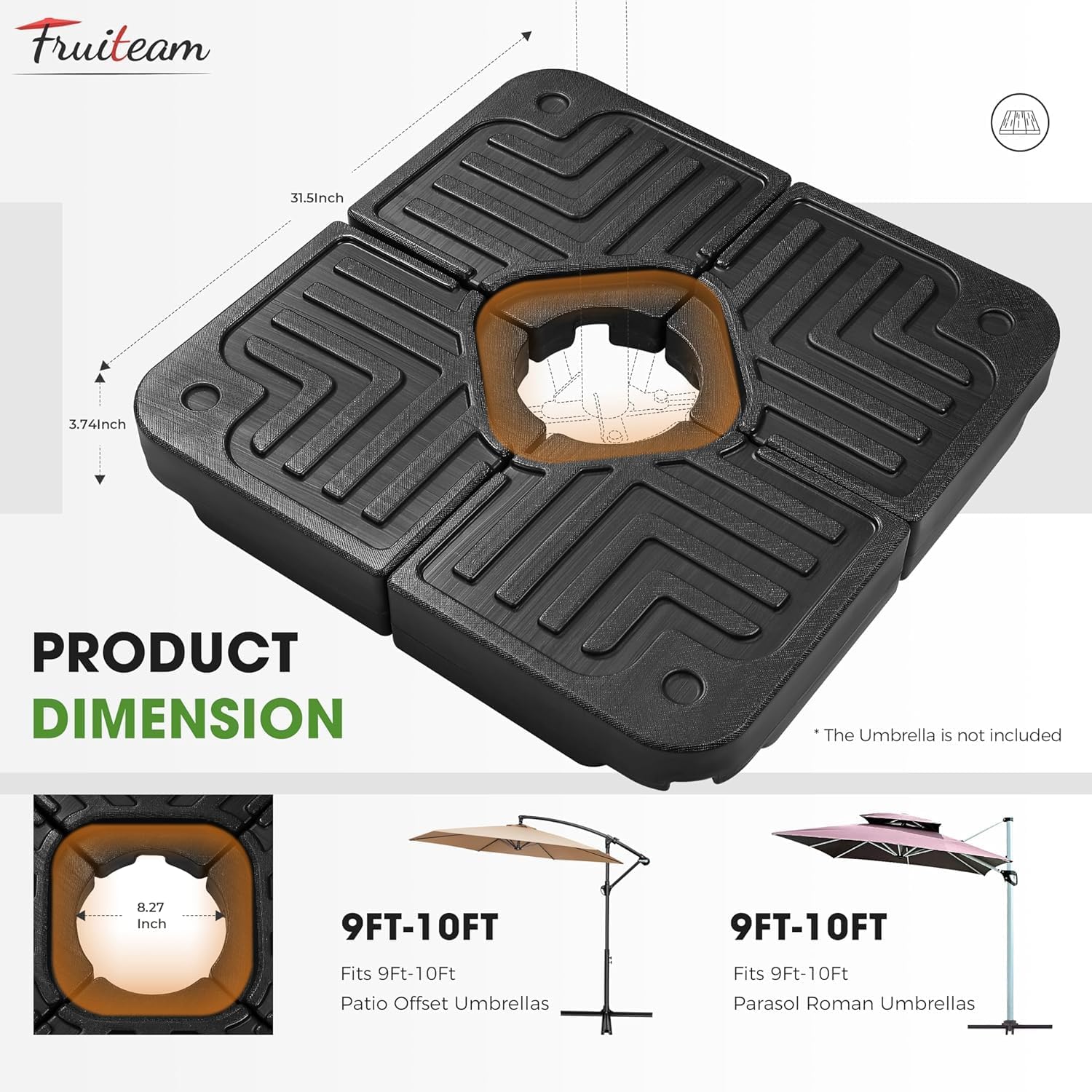 FRUITEAM 82KG Capacity Heavy-Duty Cantilever Offset Patio Umbrella Base DEMO - Image 3