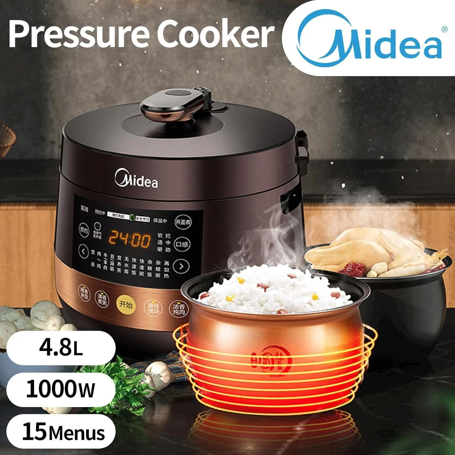 WOOYOOTE 4.8L Electric Pressure Cooker, Slow Cooker & Multi-Functional NEW - Image 2