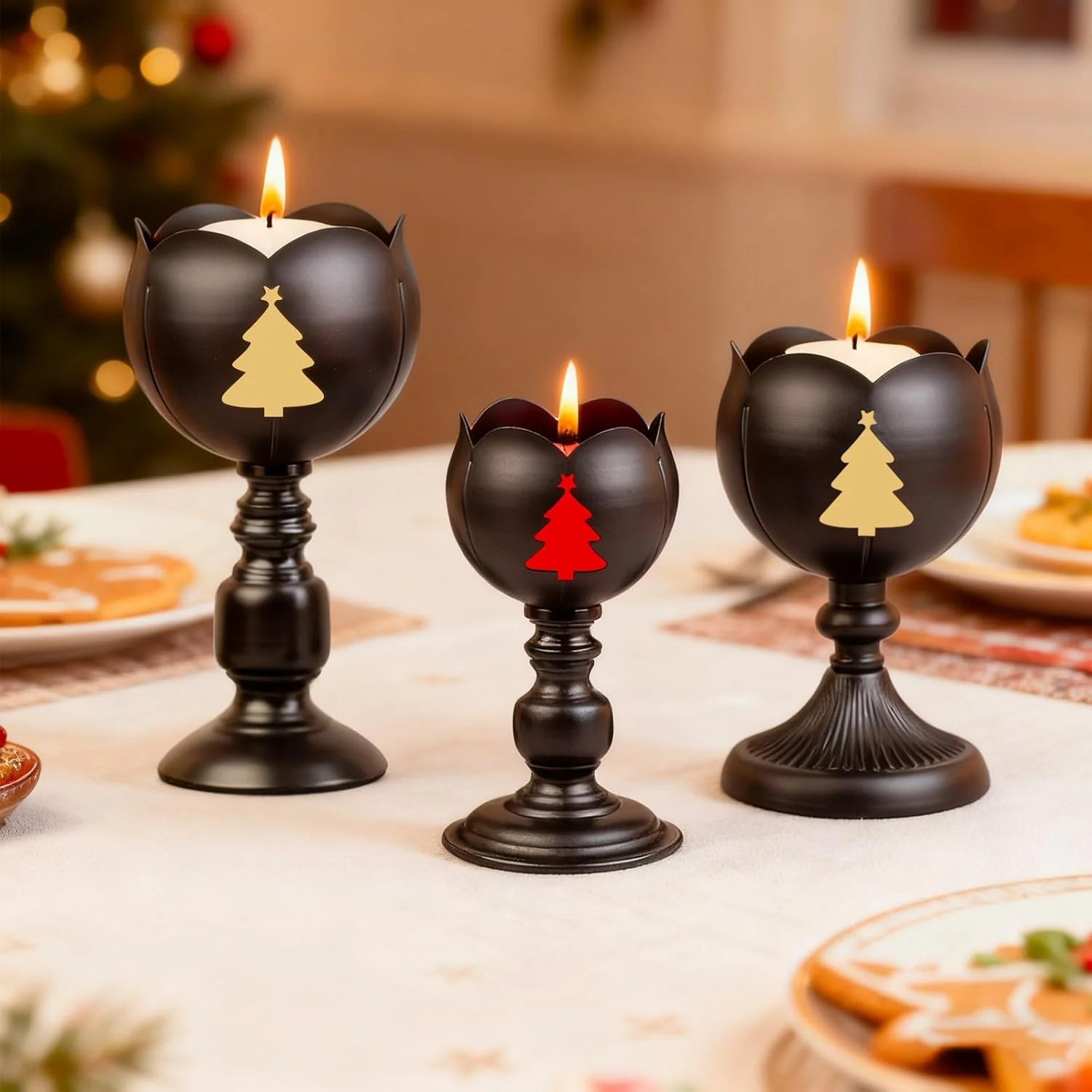 MrMrKura Decorative Black Candle Holders Set of 3 for Dining Table NEW - Image 3