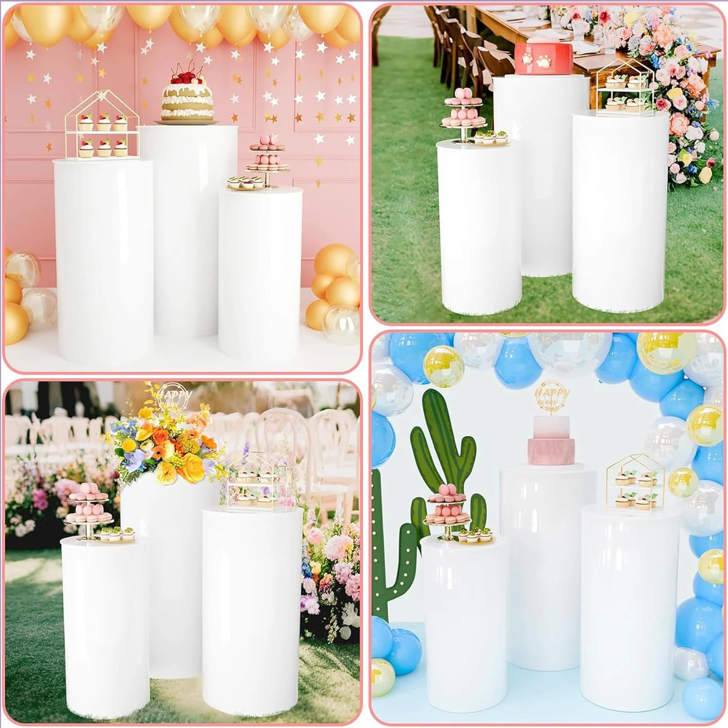 MANYUK 3Pcs White Cylinder Pedestal Stands Round Display Plinth for Cake DEMO - Image 3
