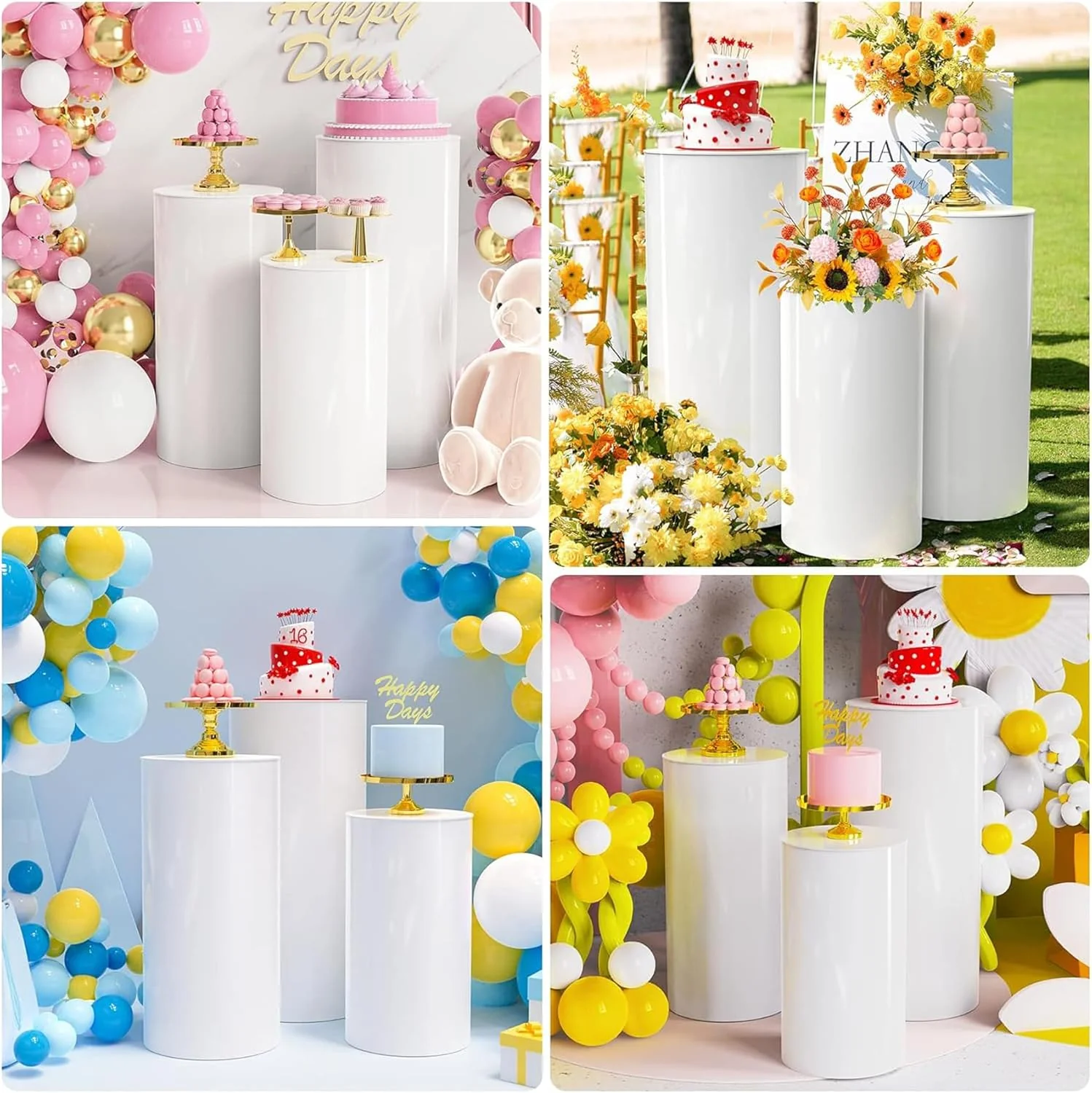 MANYUK 3Pcs White Cylinder Pedestal Stands Round Display Plinth for Cake DEMO - Image 6