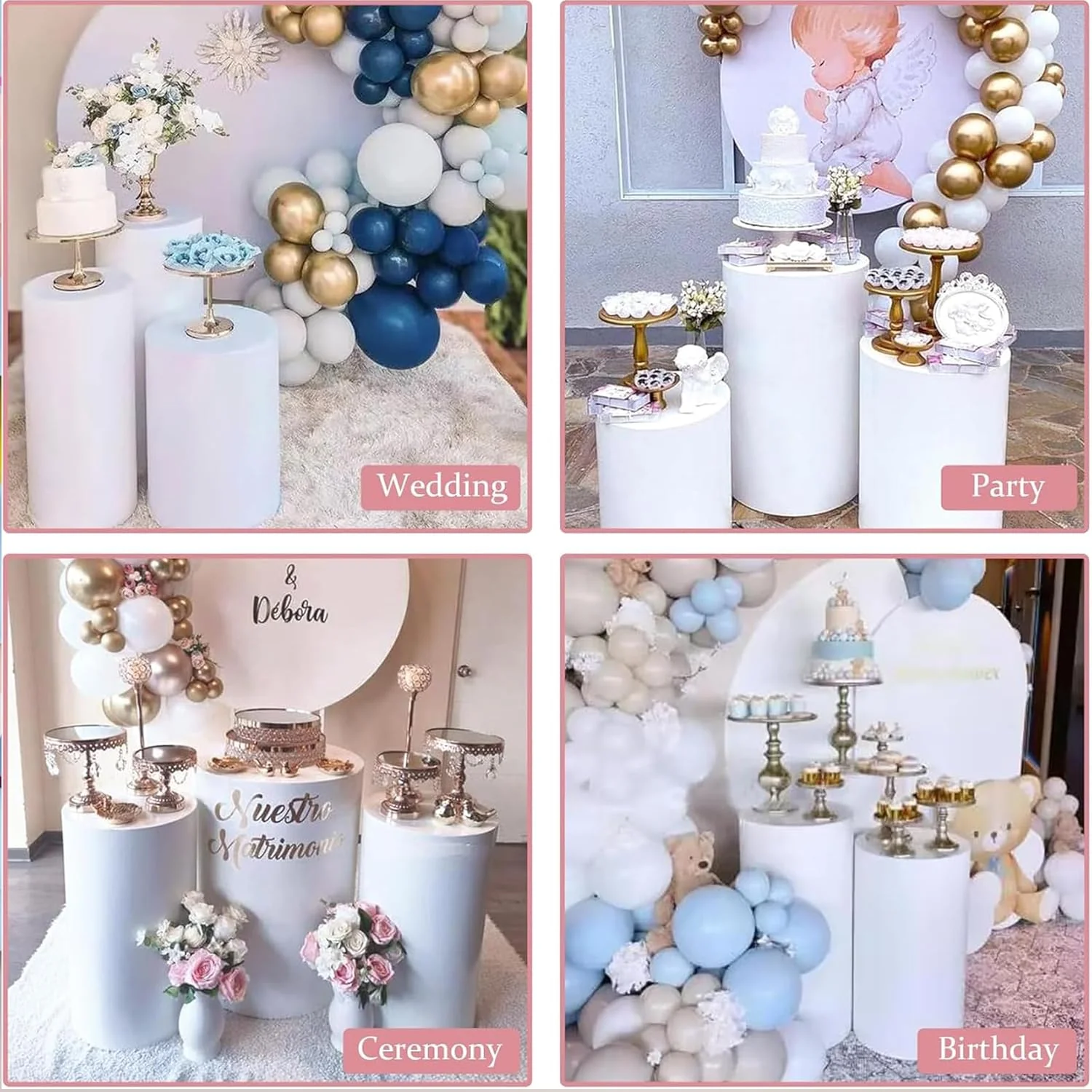 MANYUK 3Pcs White Cylinder Pedestal Stands Round Display Plinth for Cake DEMO - Image 8