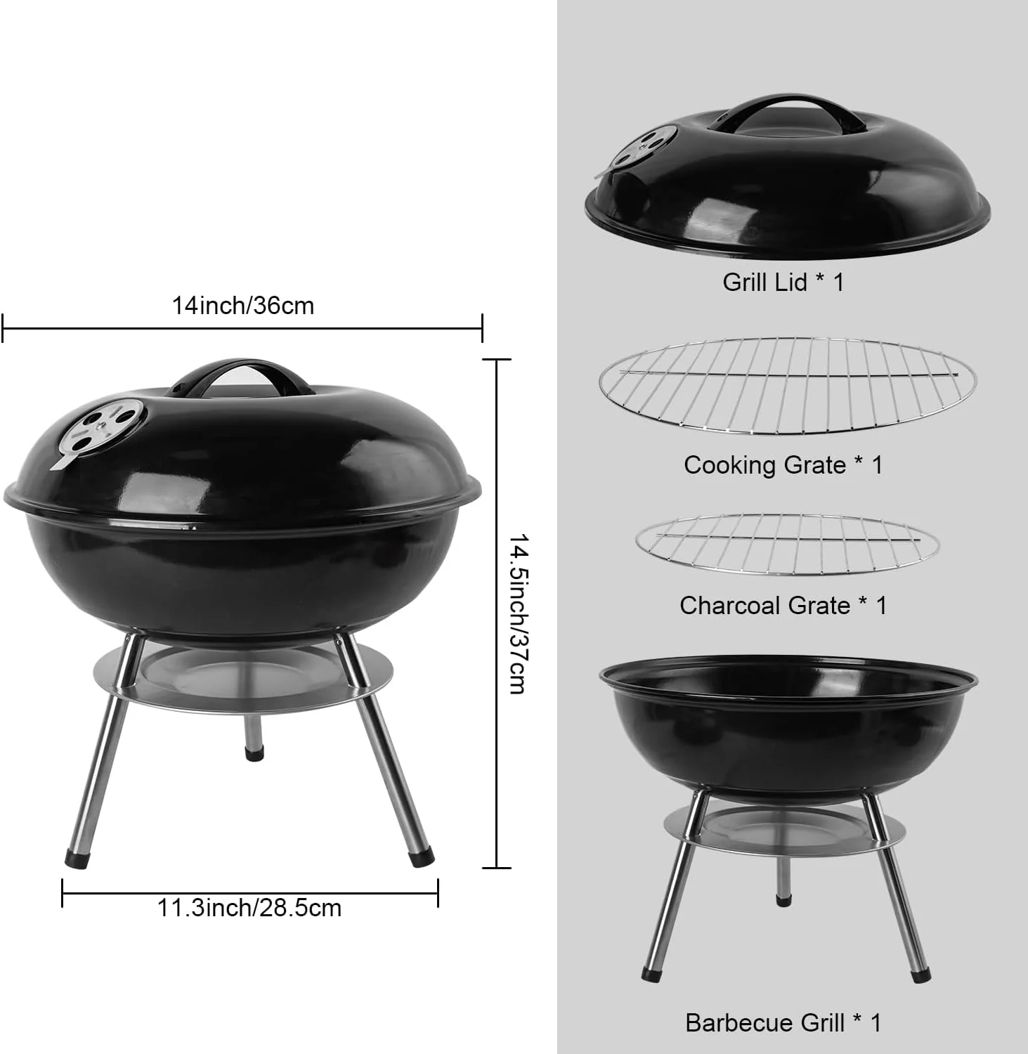 guogiyala 14 Home Improvement Inch Portable Outdoor Grill with 3-Point NEW - Image 3