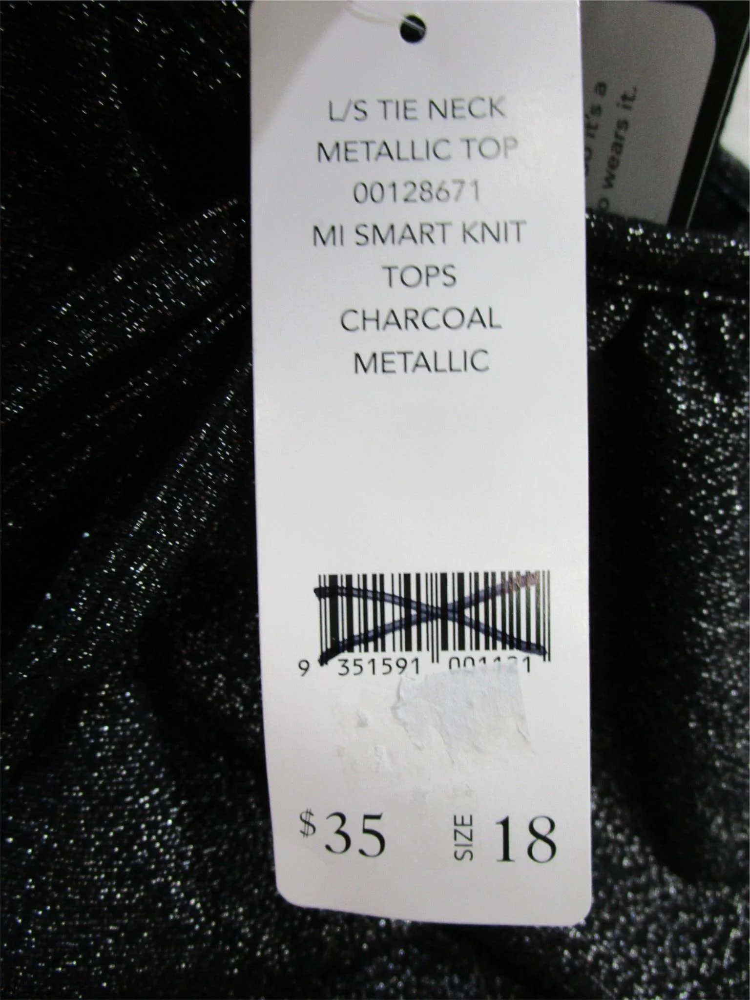 Millers L/S Tie Neck Stretchy Metallic Knit Top Charcoal Ladies Sz 18 NEW - Image 7