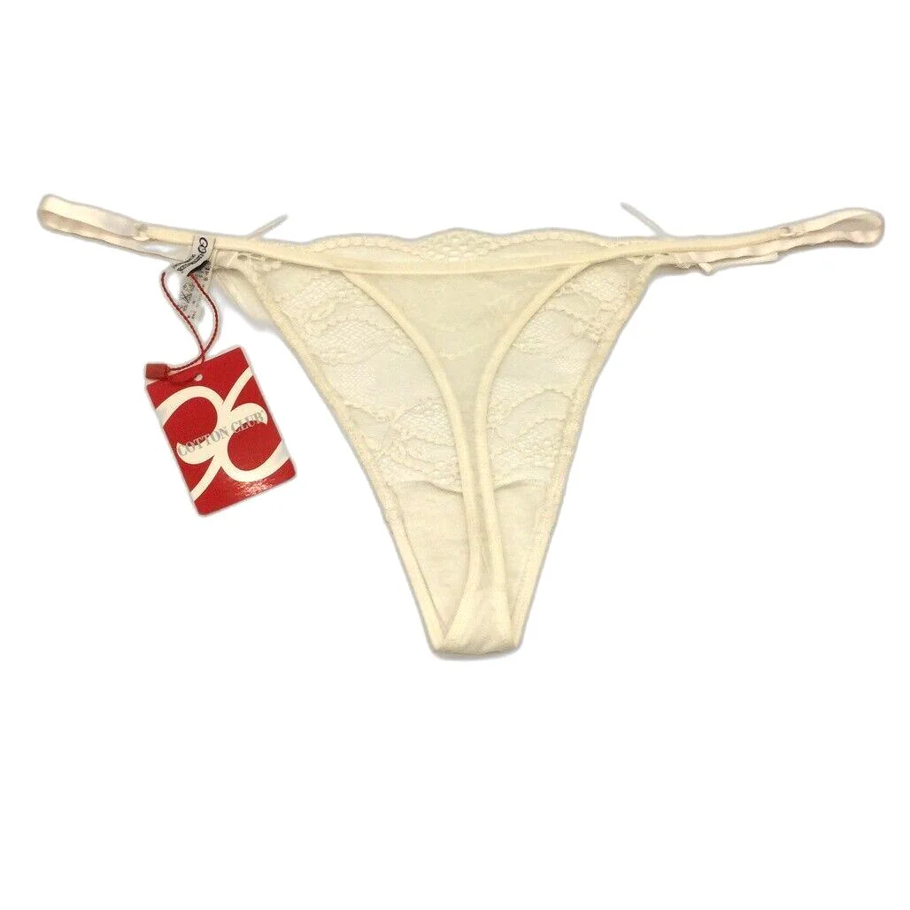 NEW Cotton Club Off-White Lace String Mesh Thong Ladies Underwear Sz I4 / XL - Image 2