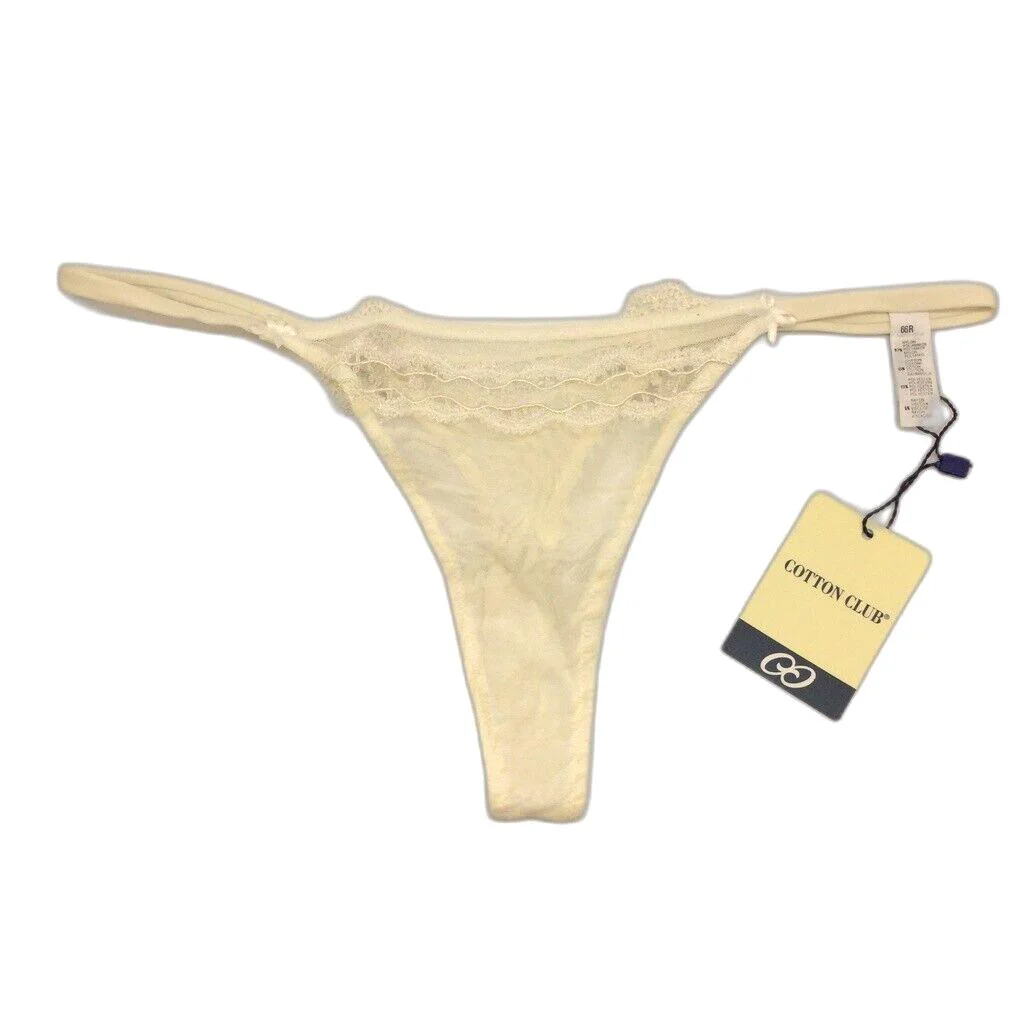 NEW Cotton Club Off-White Mesh Embroidered String Thong Ladies Underwear Sz I3 - Image 16
