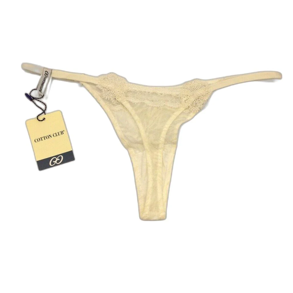NEW Cotton Club Off-White Mesh Embroidered String Thong Ladies Underwear Sz I3 - Image 2