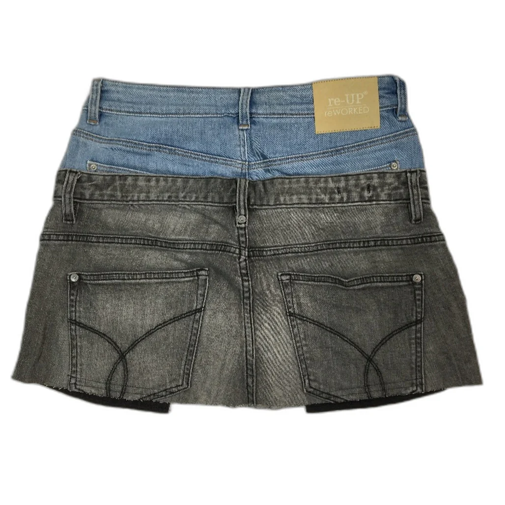 reWORKED re-UP Handcrafted Upcycled Fabric 2TDenim Veronica Mini Skirt Sz 14 - Image 2