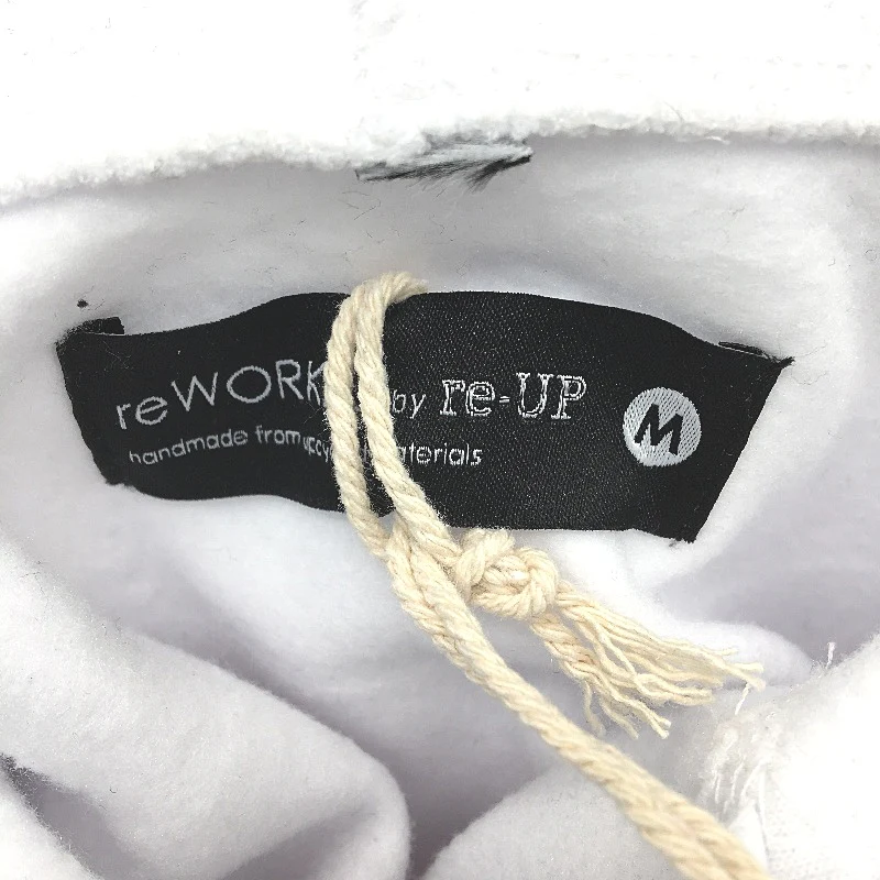 reWORKED re-UP Handcrafted Upcycled Fabrics White Check Hoodie Jumper Size M - Image 3