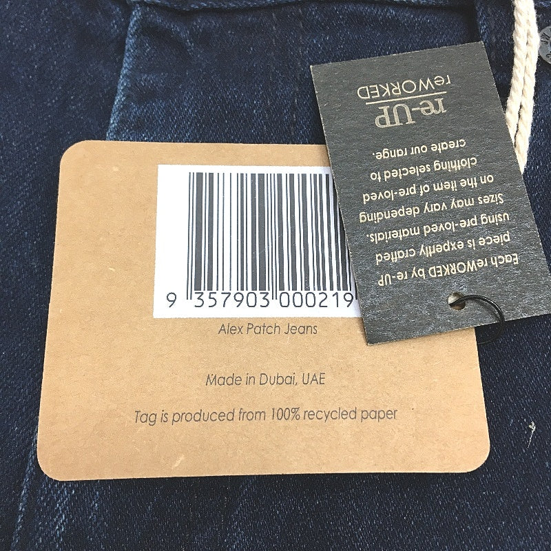reWORKED re-UP Handcrafted Upcycled Fabrics Blue Alex Patch Jeans Size 28 - Image 5