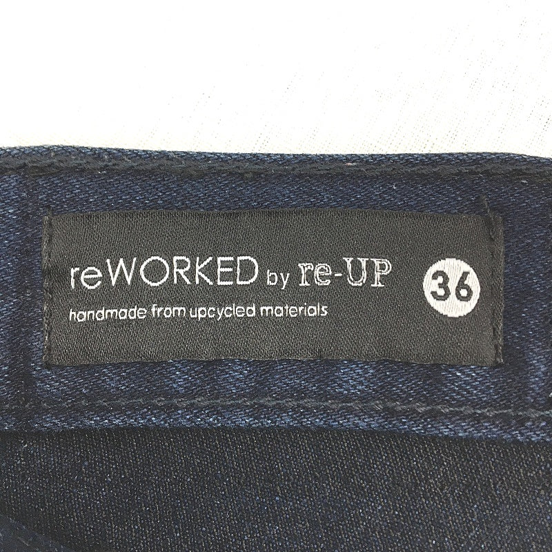 reWORKED re-UP Handcrafted Upcycled Fabrics DK Blue Alex Patch Jeans Size 36 - Image 3