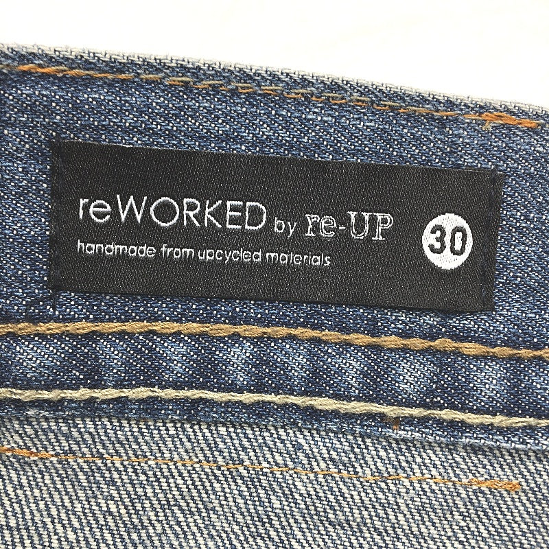 reWORKED re-UP Handcrafted Upcycled Mid Blue Fabrics Alex Patch Jeans Size 30 - Image 4