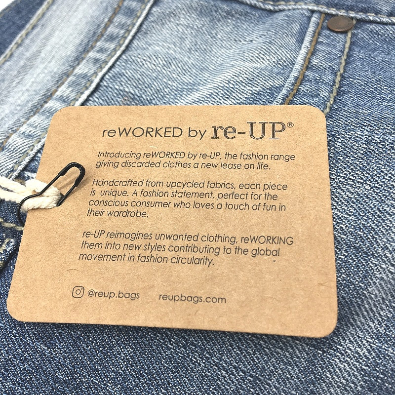 reWORKED re-UP Handcrafted Upcycled Mid Blue Fabrics Alex Patch Jeans Size 30 - Image 5