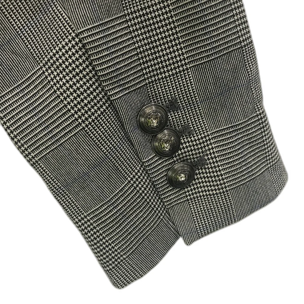 Zara Basic Single Breasted Checkered Grey Blazer Jacket Ladies Size Small - Image 3