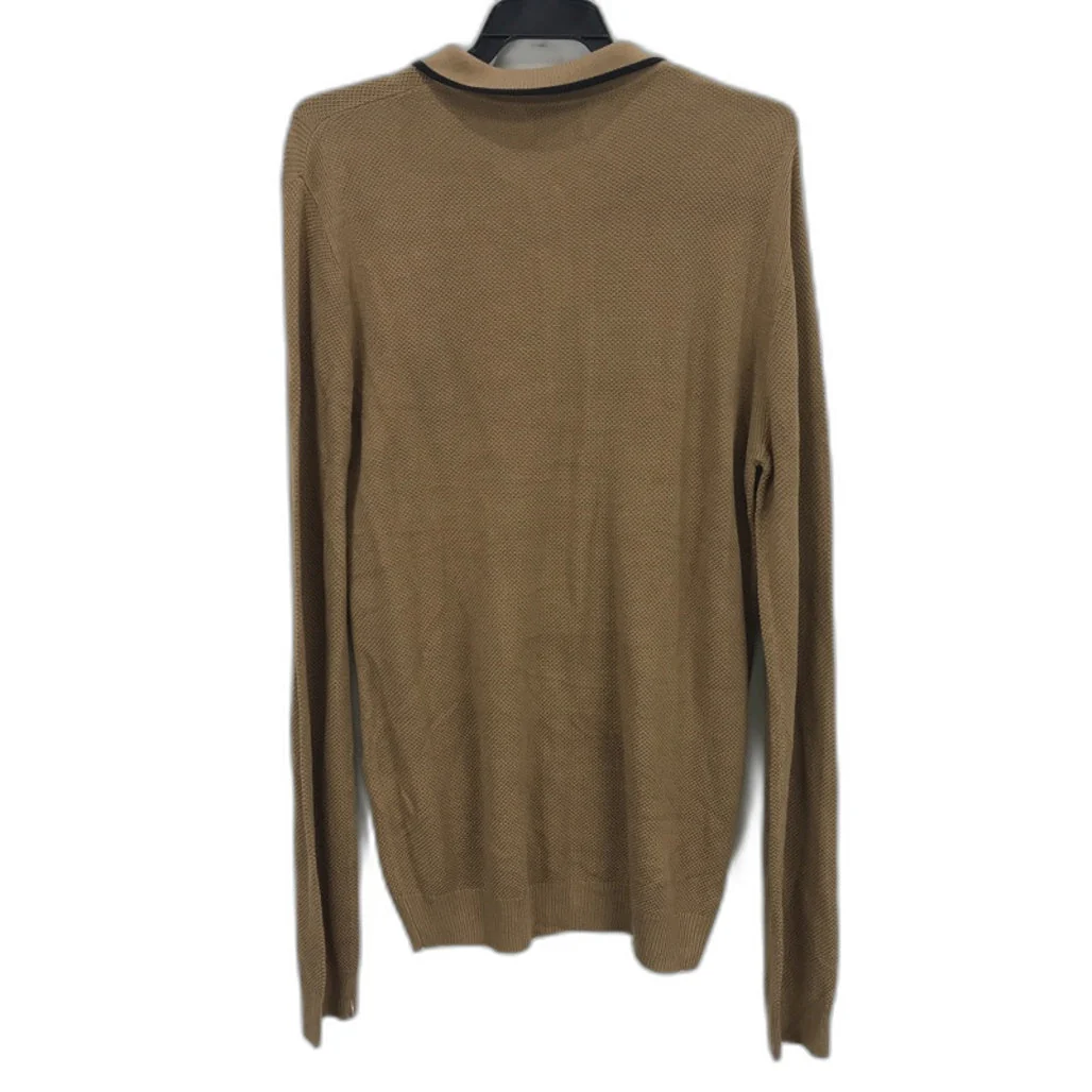 Zip Collared Brown Long-sleeve Knit Polo Shirt Mens Size Medium Topman - Image 2